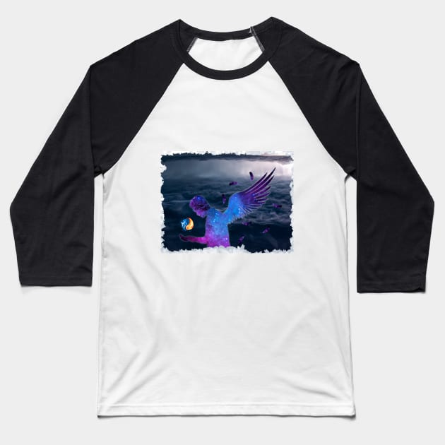 Angel Demon with Ice and Fire Magic Baseball T-Shirt by SirDiamond